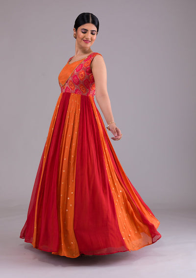 Orange Stonework Georgette Designer Gown-Koskii