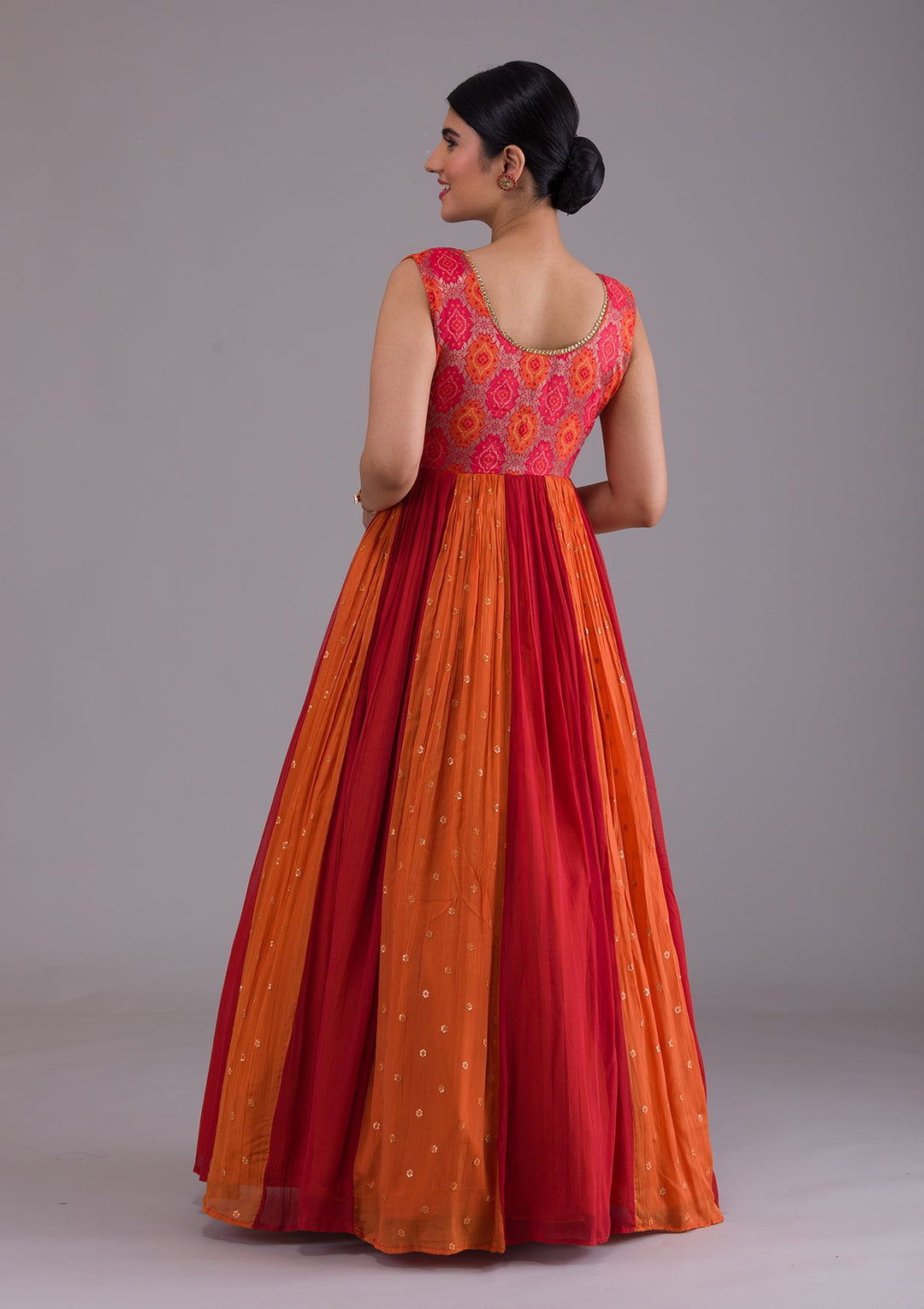 Orange Stonework Georgette Designer Gown-Koskii
