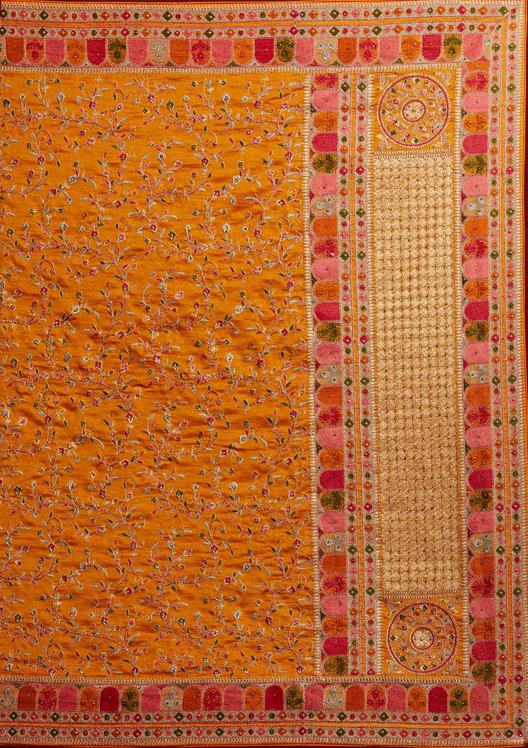 Orange Zariwork Art Silk Designer Saree - koskii