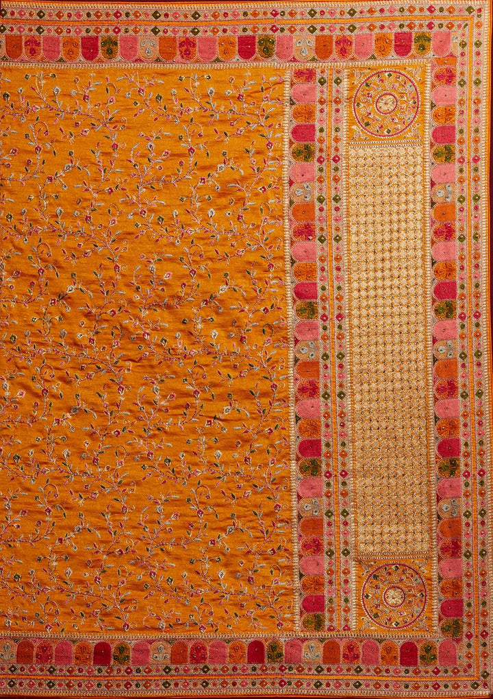 Orange Zariwork Art Silk Designer Saree - koskii
