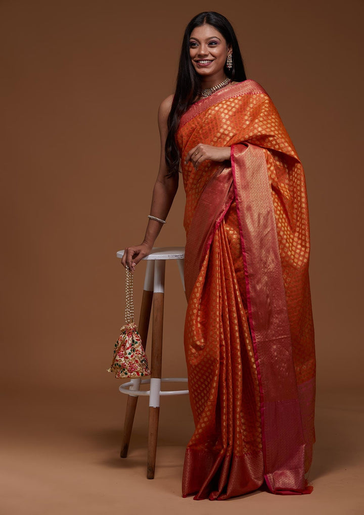 Orange Zariwork Art Silk Saree-Koskii