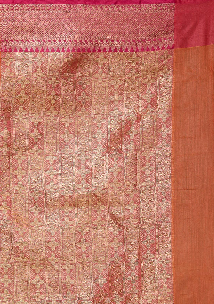 Orange Zariwork Art Silk Saree-Koskii