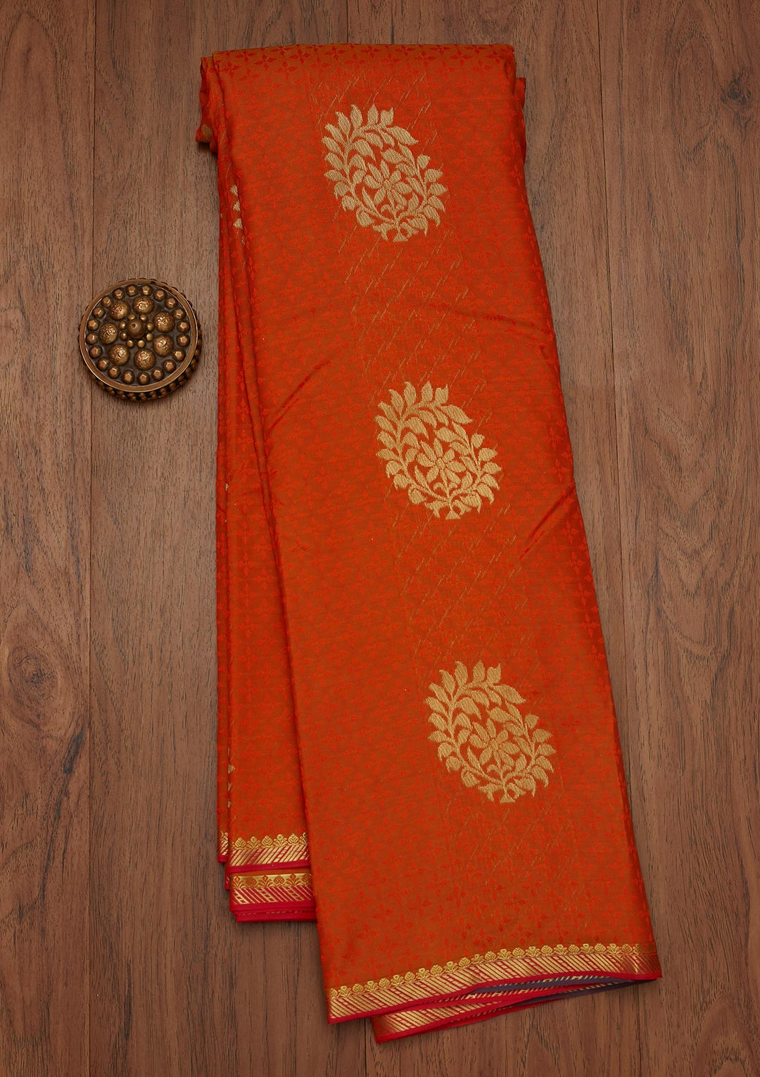 Orange Zariwork Art Silk Saree- Koskii