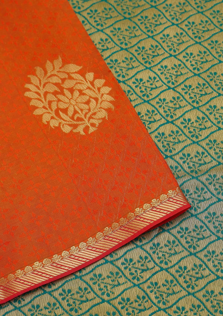 Orange Zariwork Art Silk Saree - Koskii