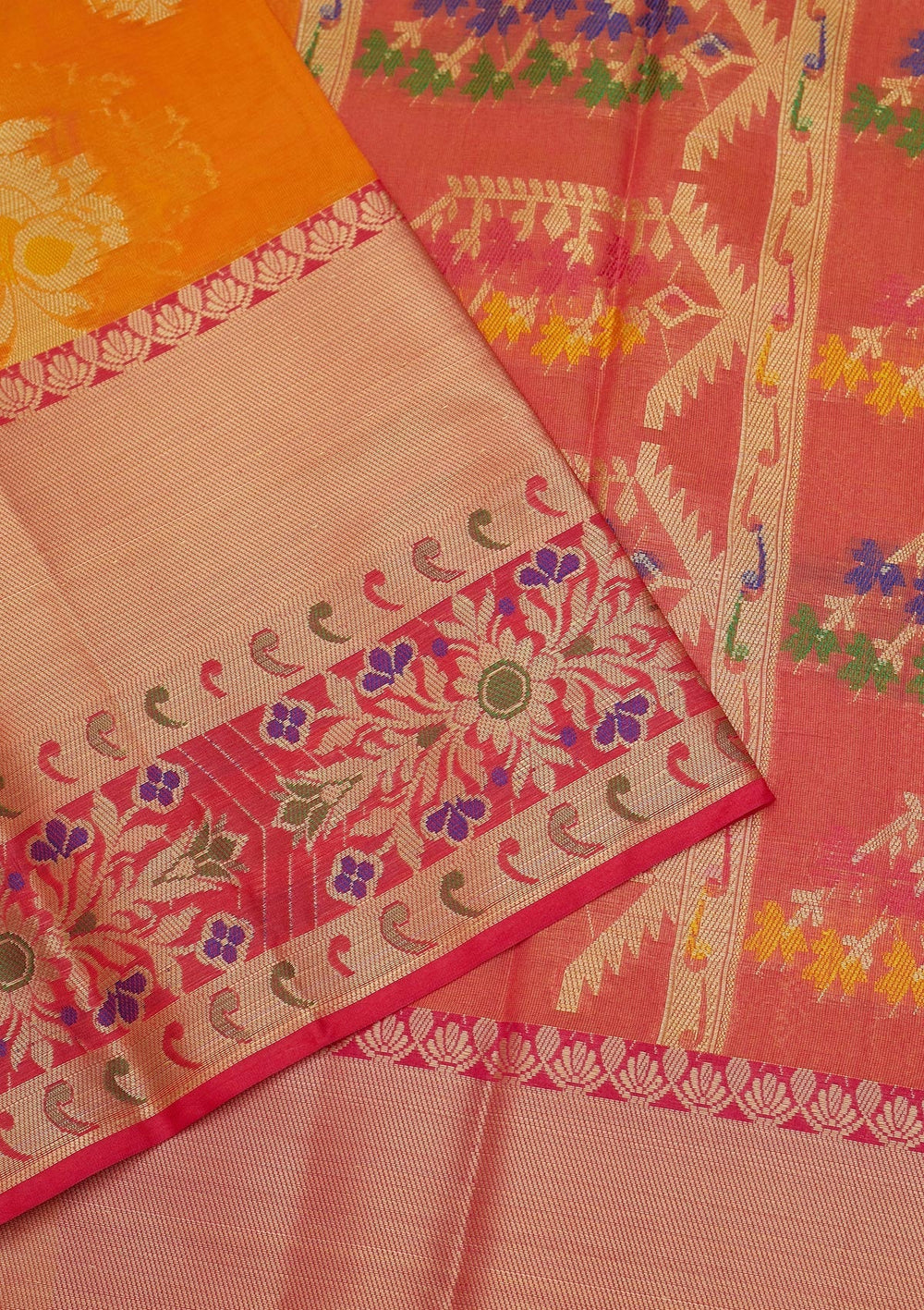 Orange Zariwork Art Silk Saree - Koskii