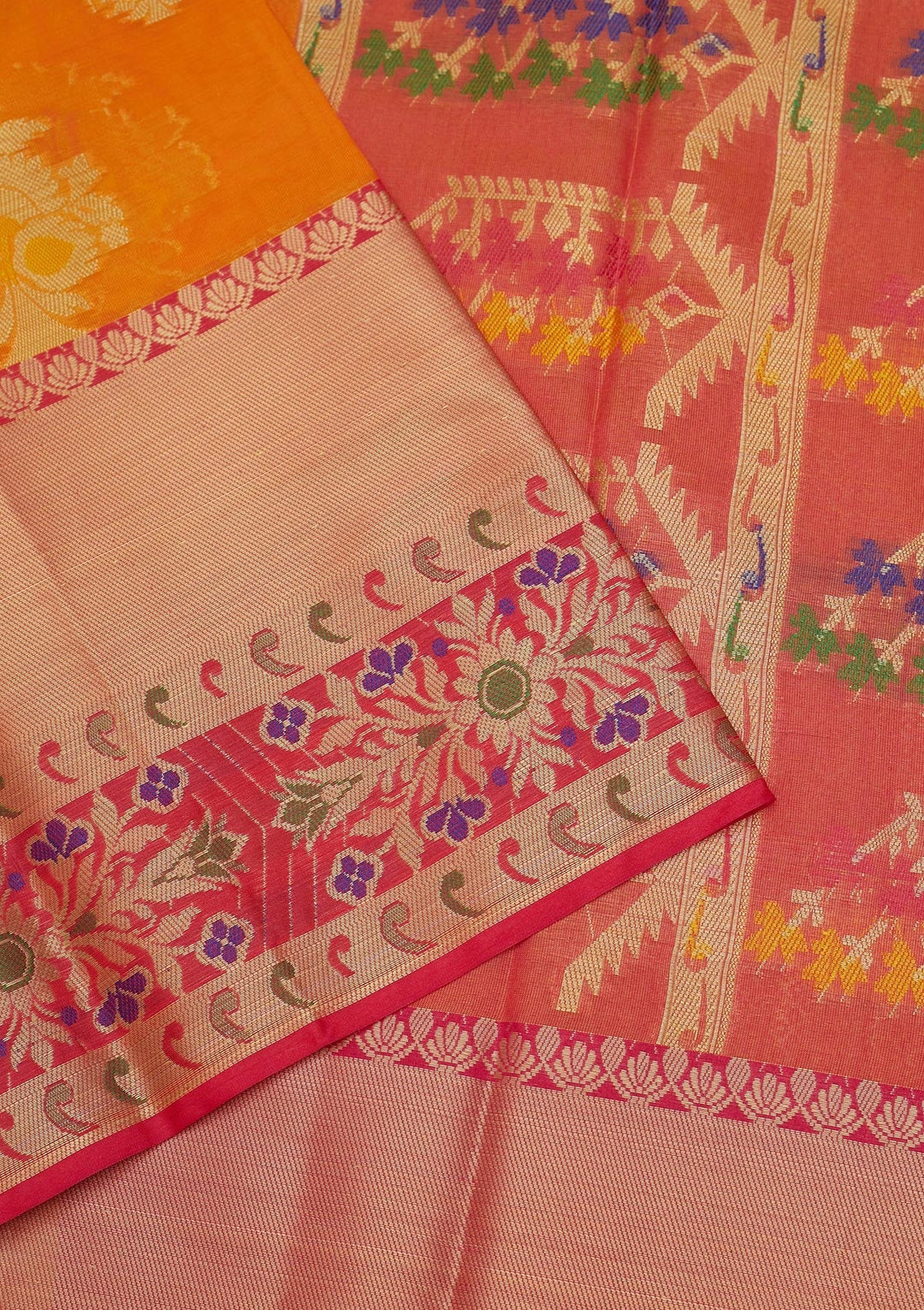 Orange Zariwork Art Silk Saree - Koskii