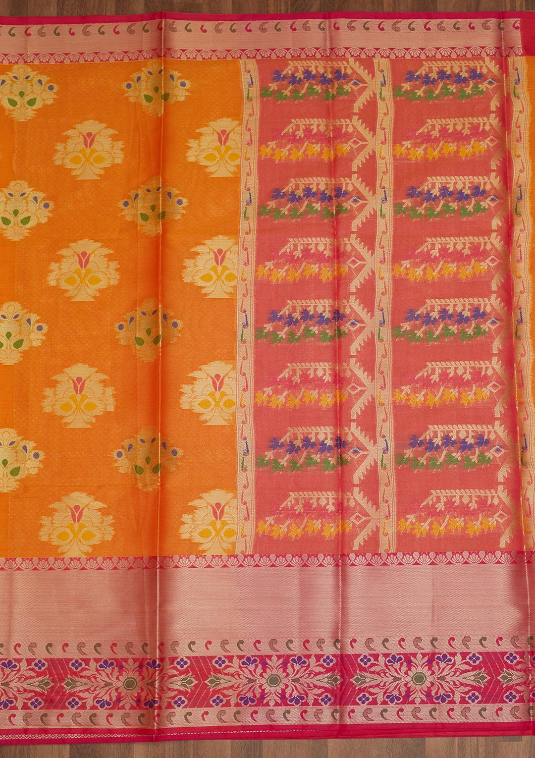 Orange Zariwork Art Silk Saree - Koskii