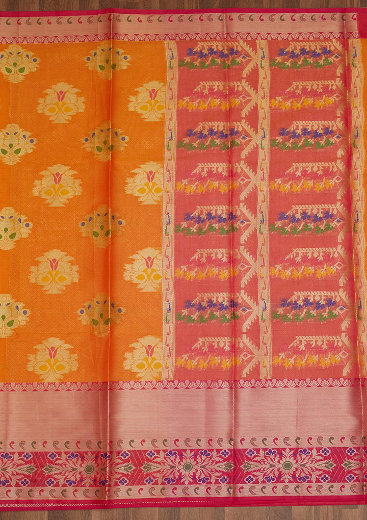 Orange Zariwork Art Silk Saree - Koskii