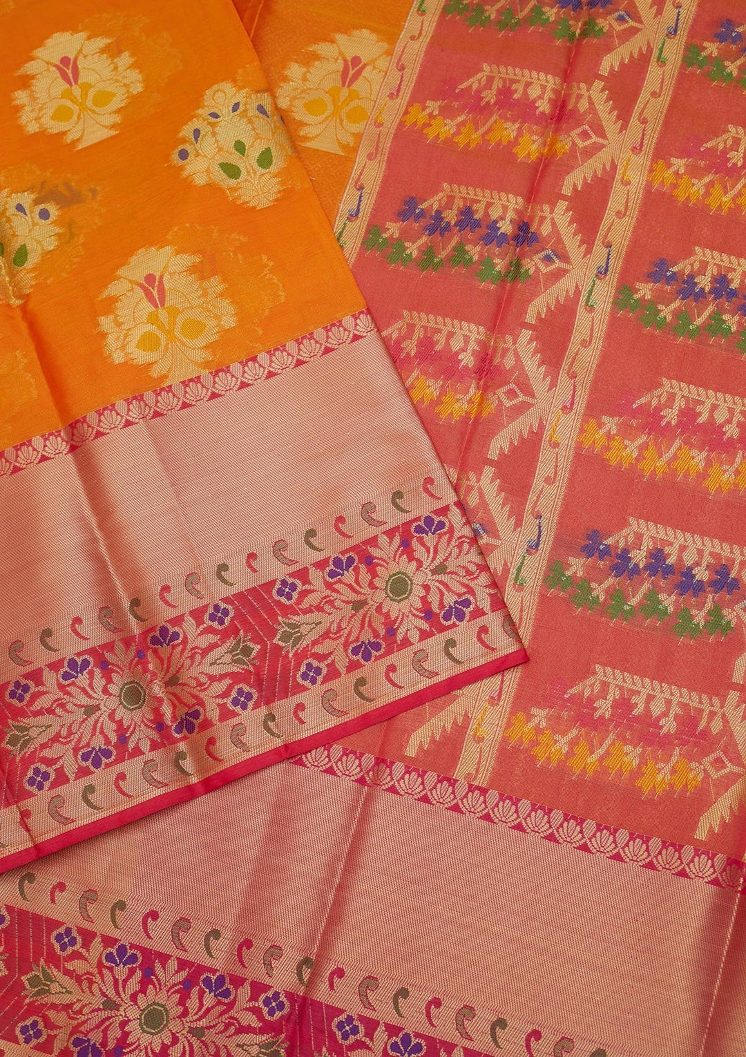 Orange Zariwork Art Silk Saree - Koskii
