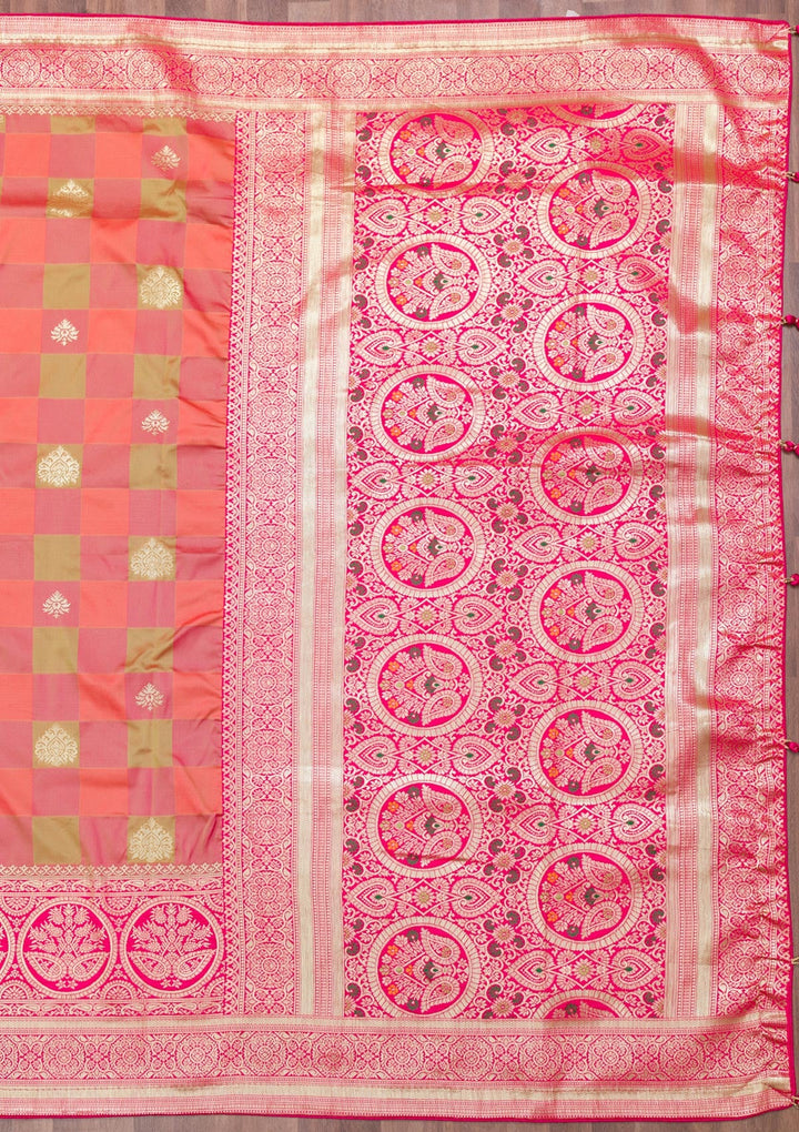 Orange Zariwork Art Silk Saree-Koskii