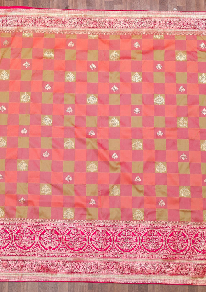 Orange Zariwork Art Silk Saree-Koskii