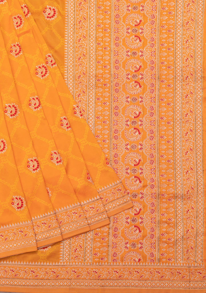 Orange Zariwork Art Silk Saree-Koskii