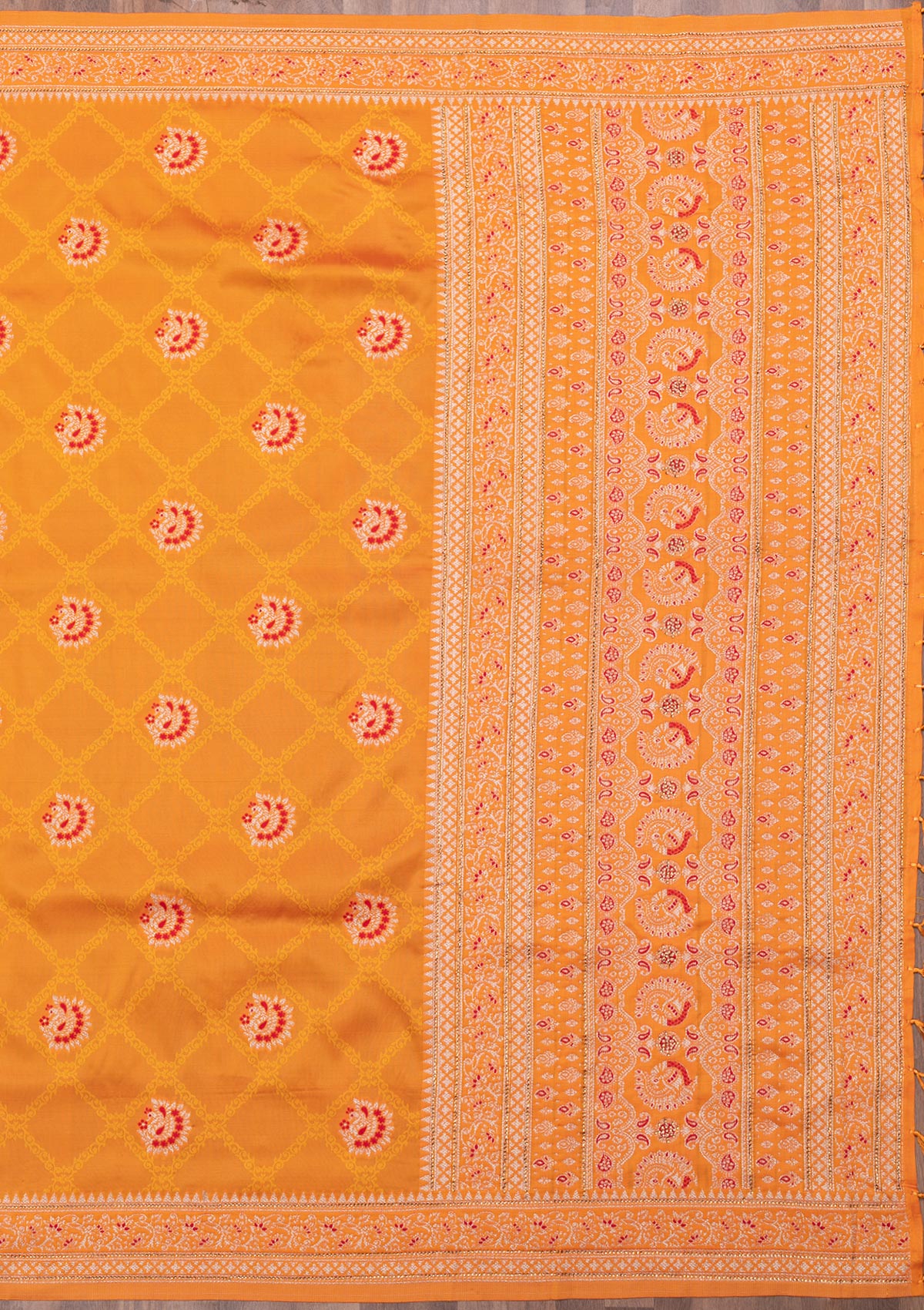 Orange Zariwork Art Silk Saree-Koskii