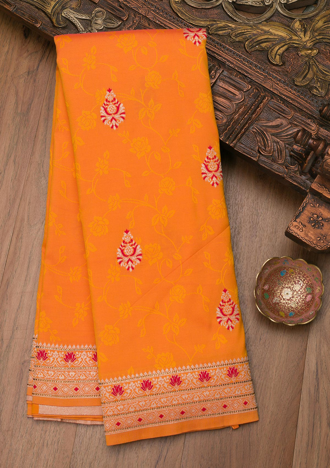 Orange Zariwork Art Silk Saree-Koskii