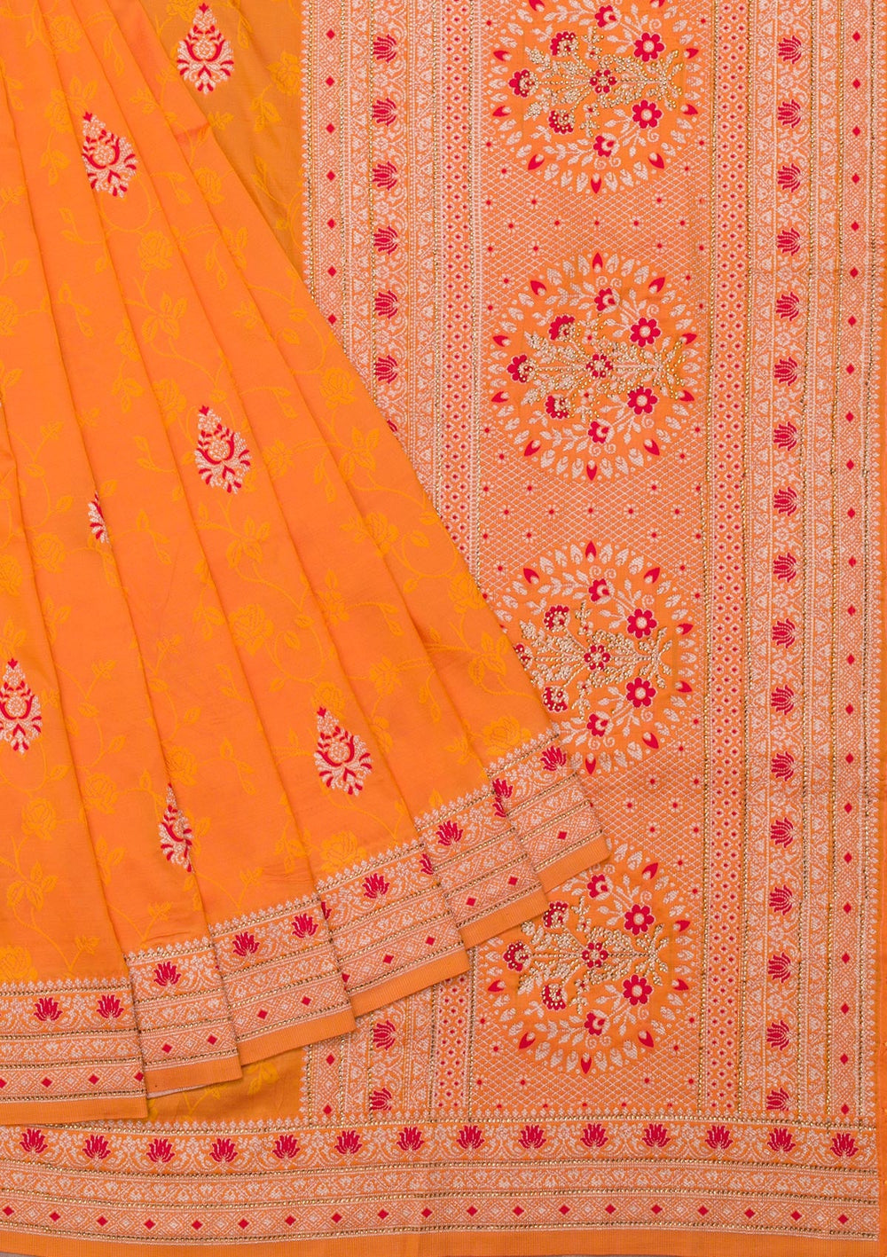 Orange Zariwork Art Silk Saree-Koskii