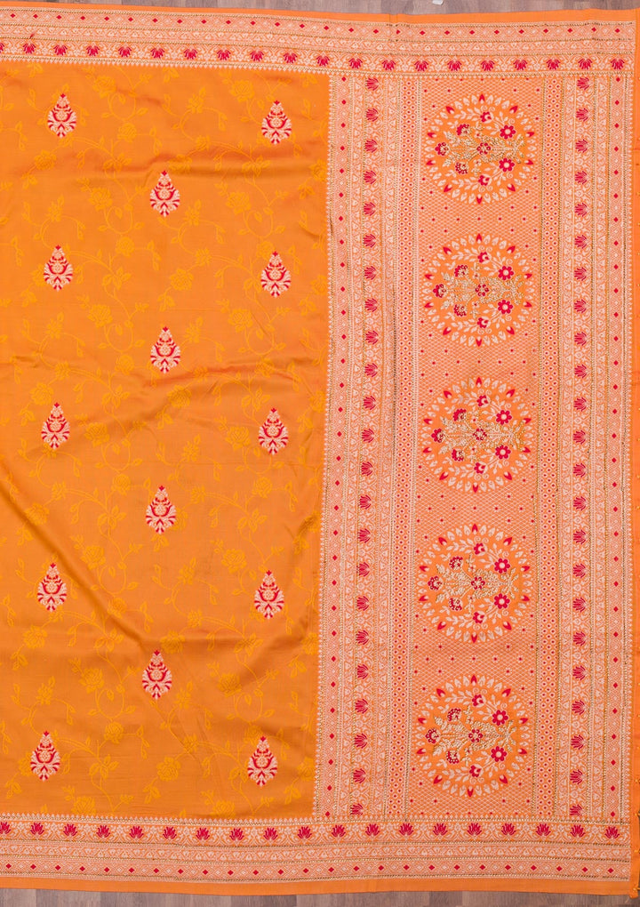 Orange Zariwork Art Silk Saree-Koskii