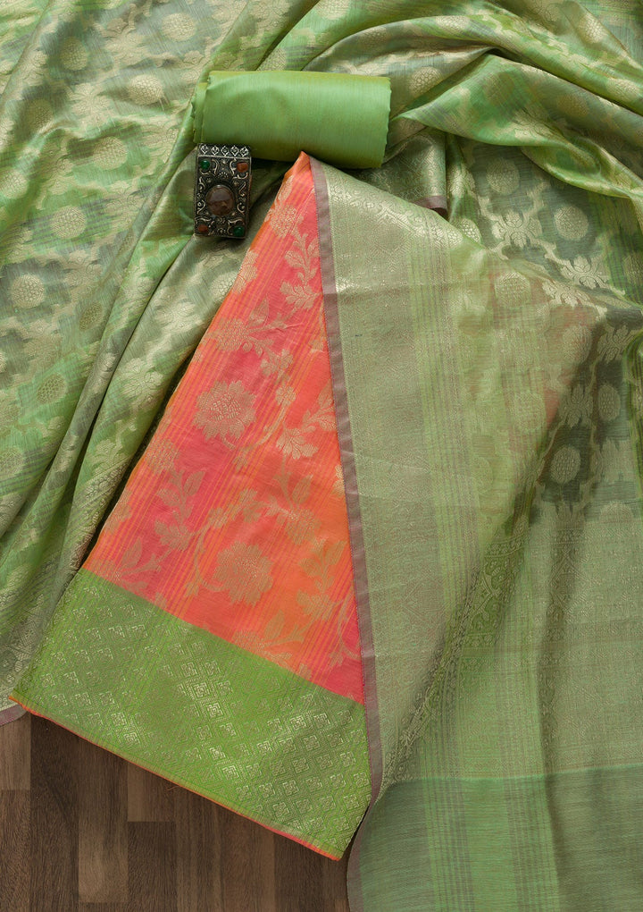 Orange Zariwork Banarasi Unstitched Salwar Suit-Koskii