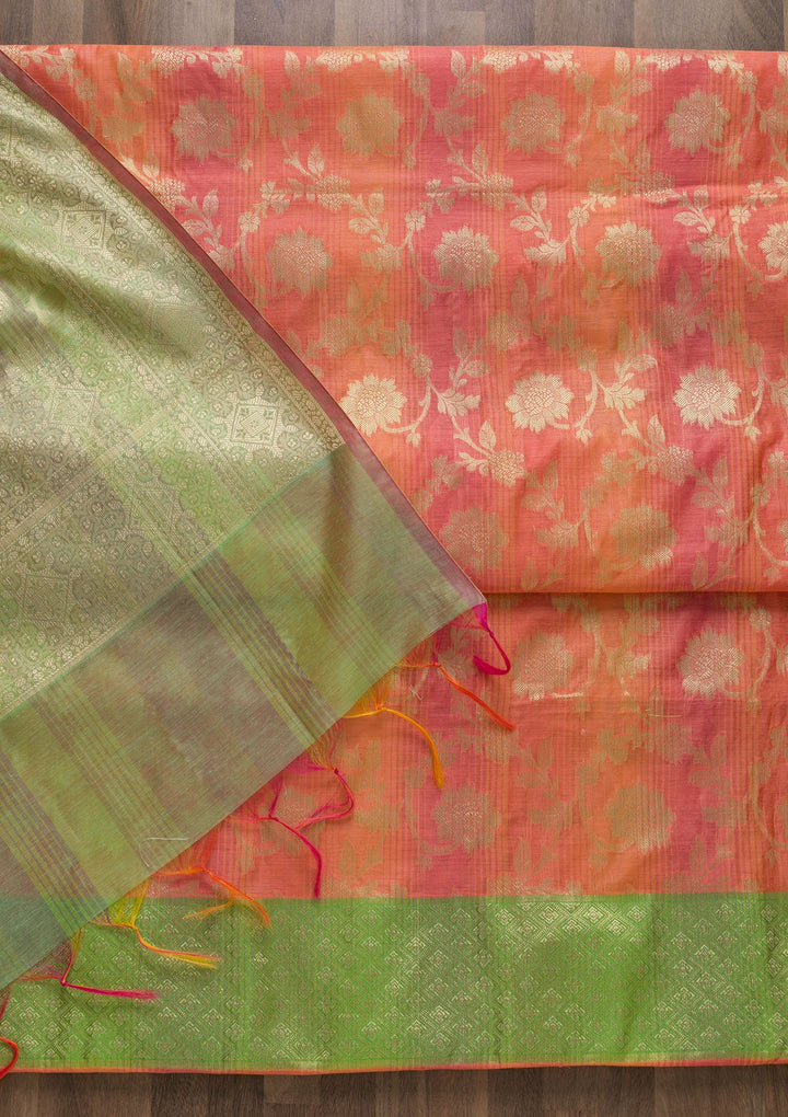 Orange Zariwork Banarasi Unstitched Salwar Suit-Koskii