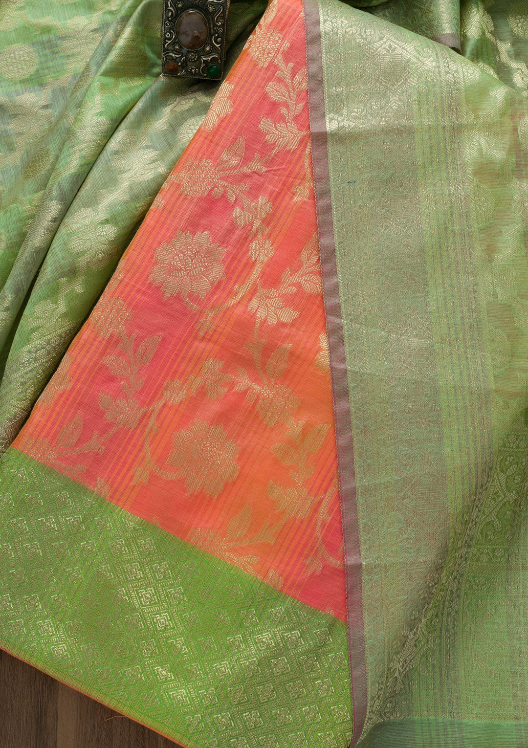 Orange Zariwork Banarasi Unstitched Salwar Suit-Koskii