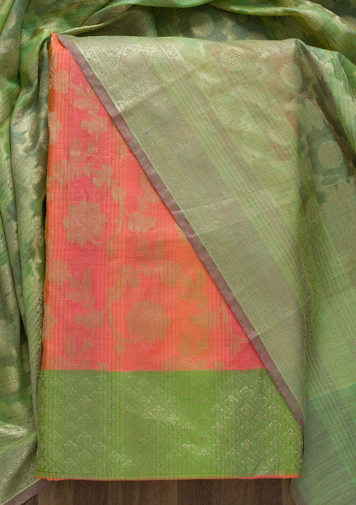 Orange Zariwork Banarasi Unstitched Salwar Suit-Koskii