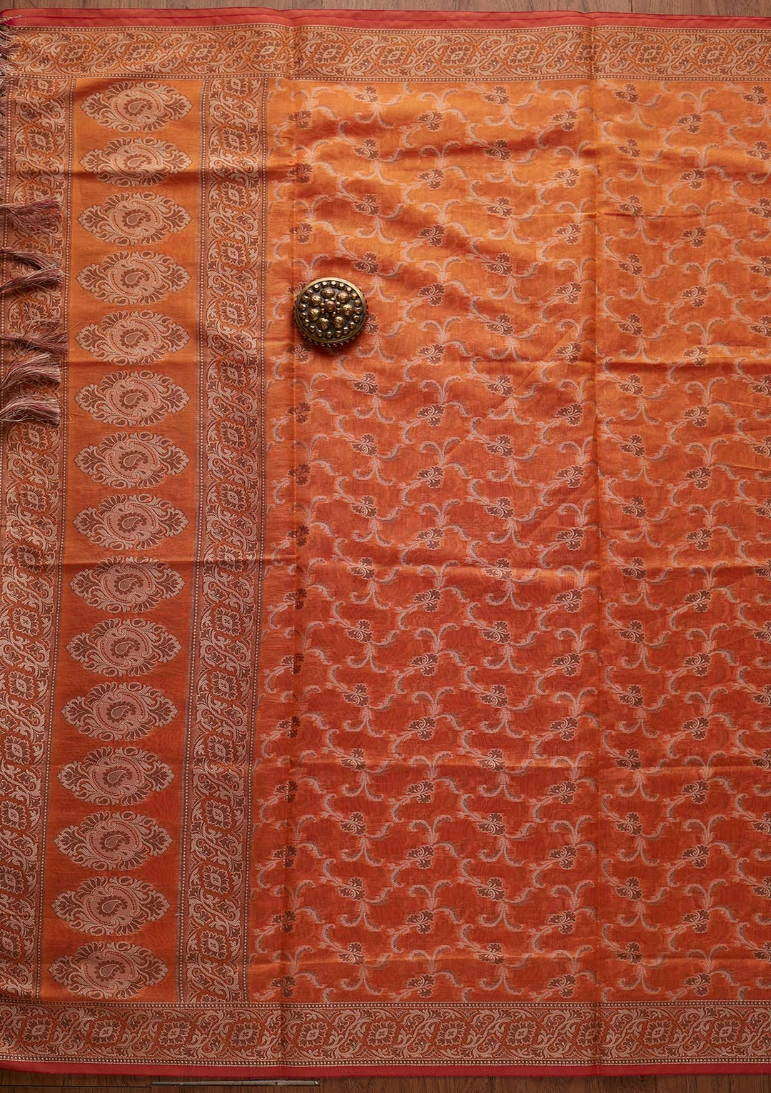 Orange Zariwork Banarasi Designer Unstitched Salwar Suit - koskii