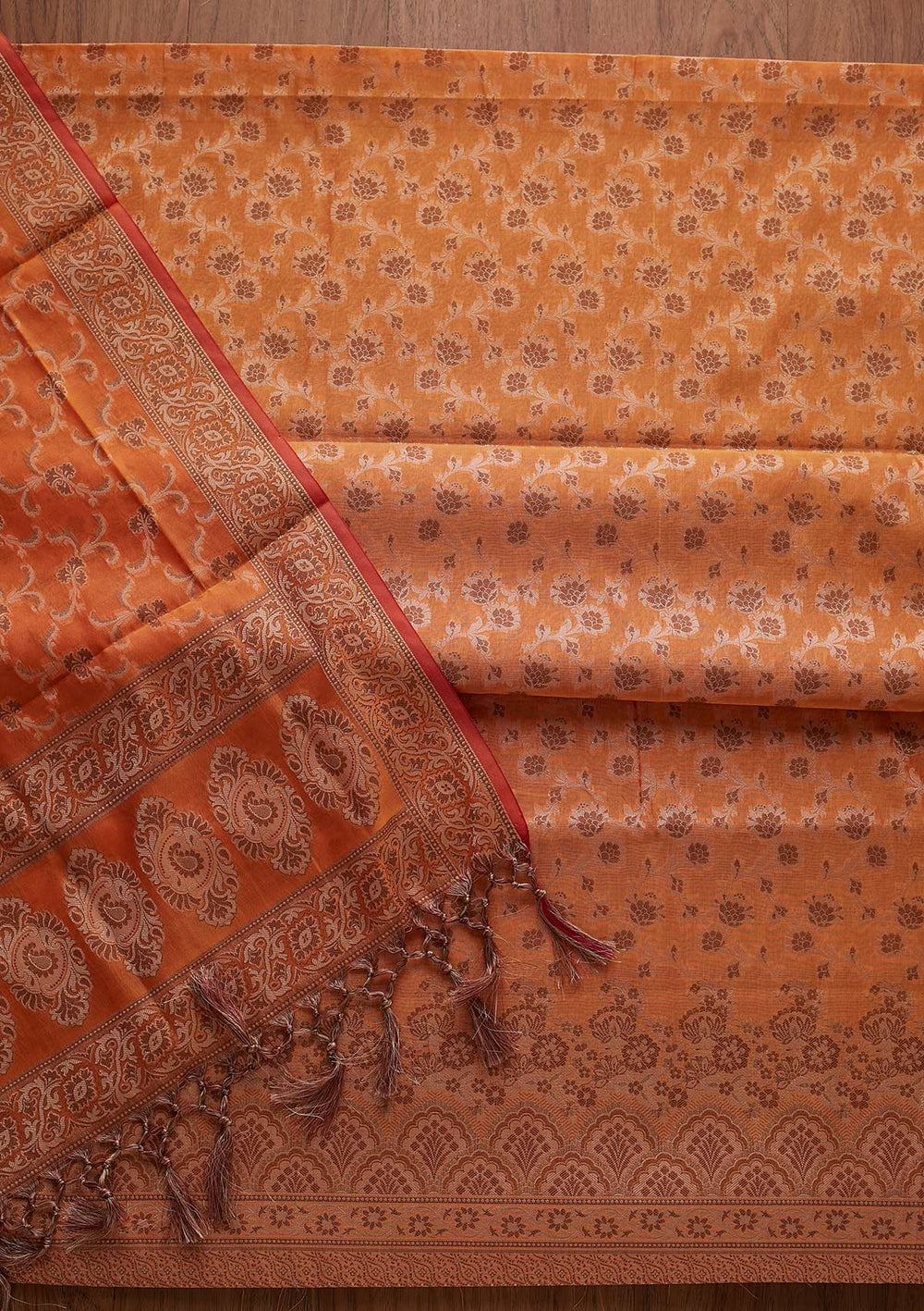 Orange Zariwork Banarasi Designer Unstitched Salwar Suit - koskii