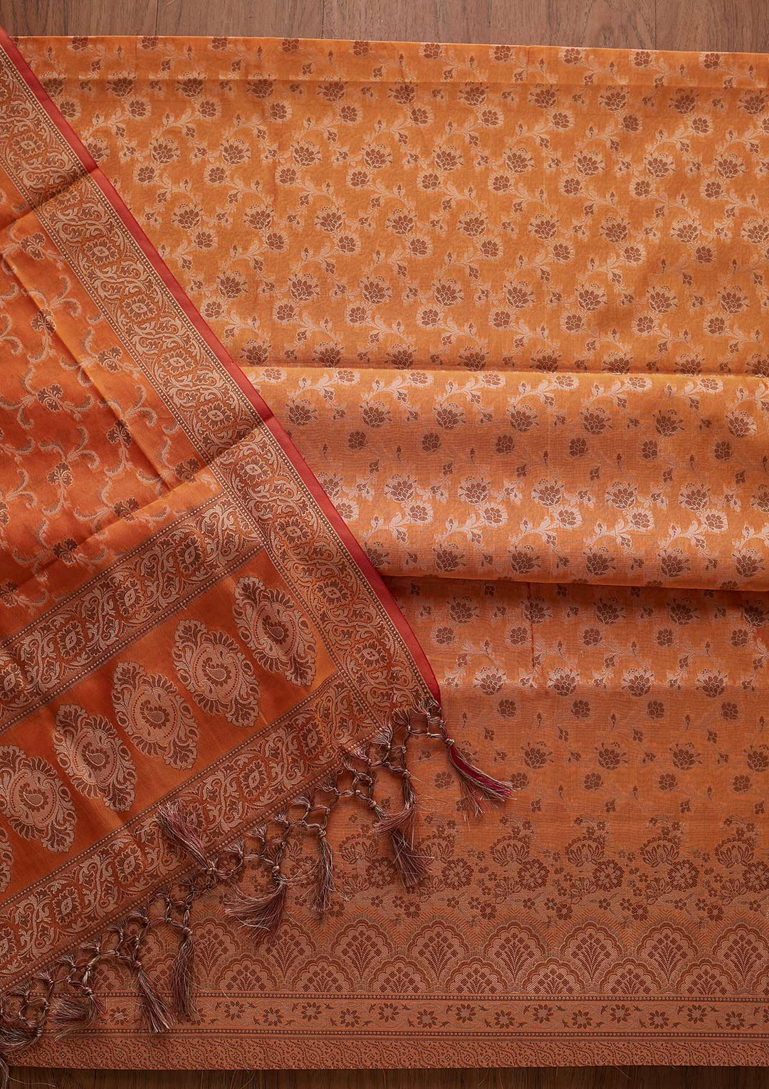 Orange Zariwork Banarasi Designer Unstitched Salwar Suit - koskii