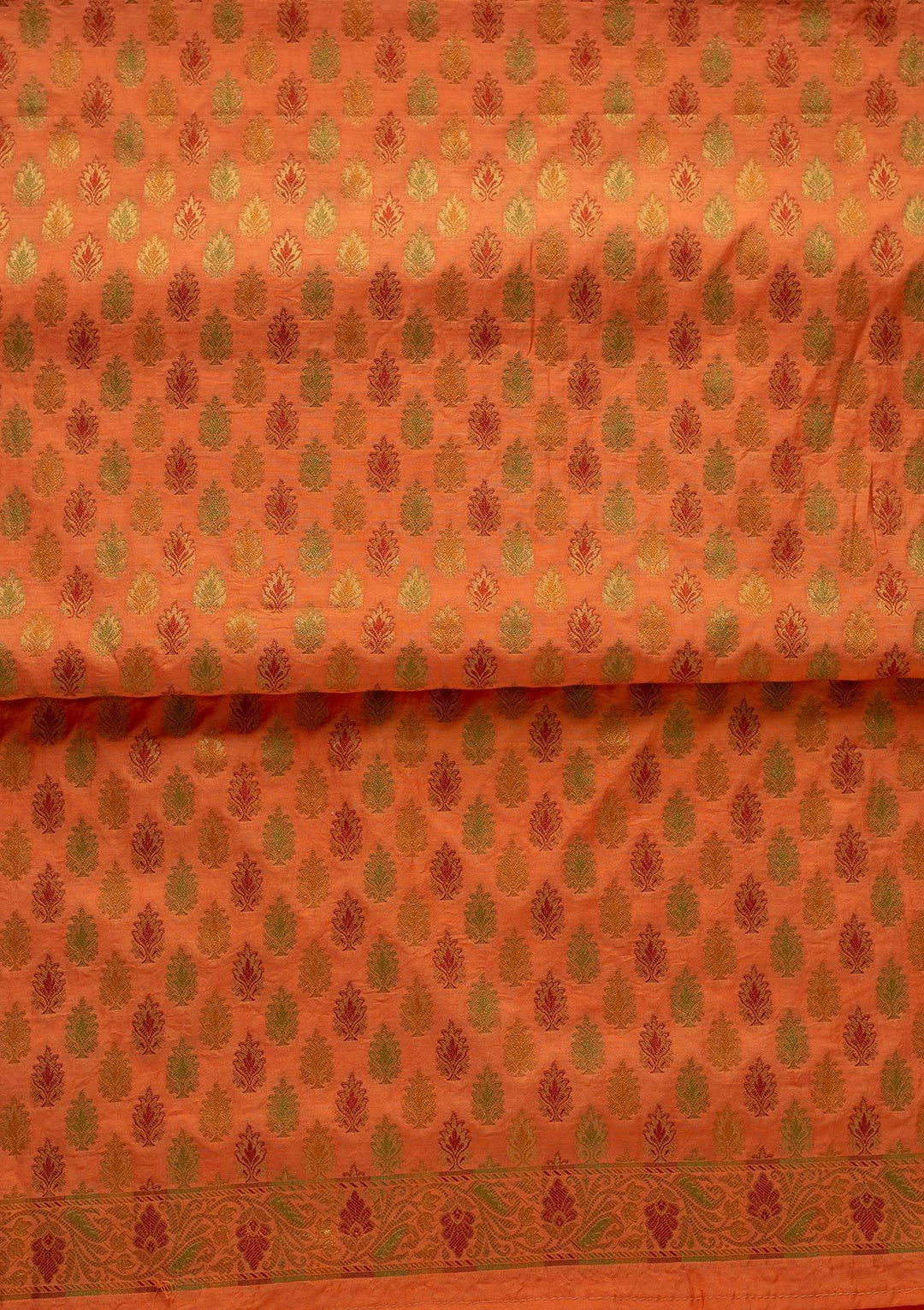Orange Zariwork Brocade Designer Unstitched Salwar Suit - koskii