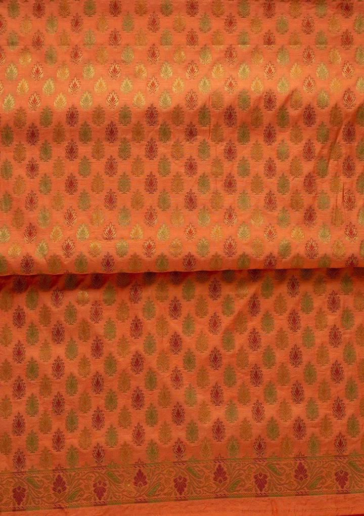 Orange Zariwork Brocade Designer Unstitched Salwar Suit - koskii