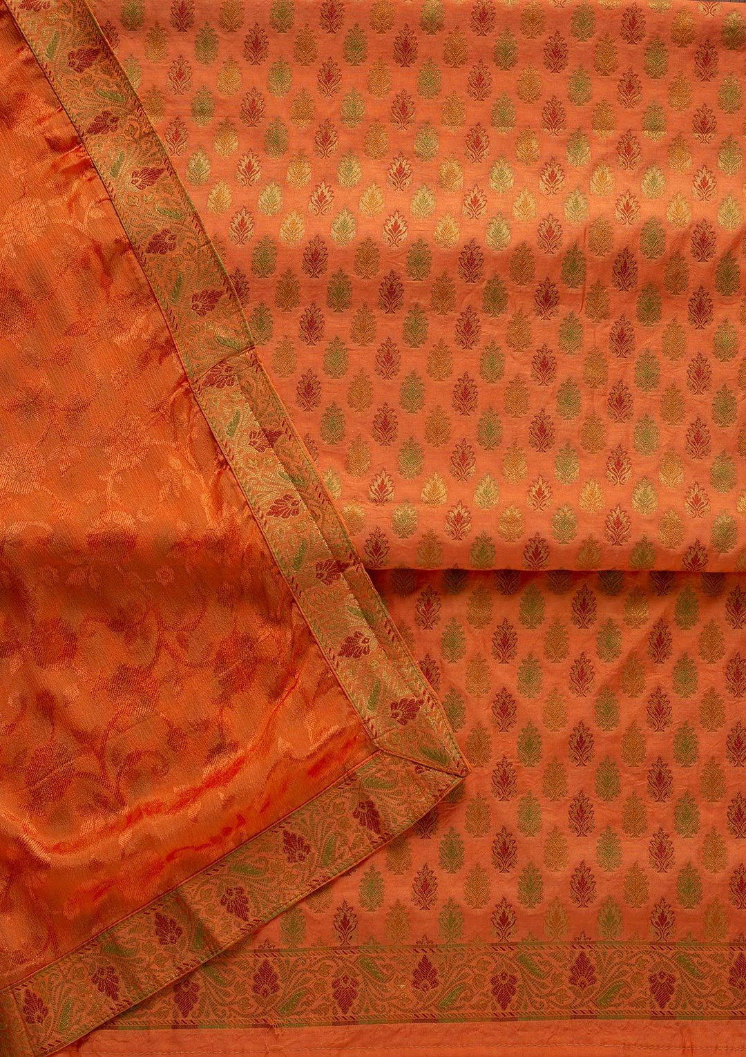 Orange Zariwork Brocade Designer Unstitched Salwar Suit - koskii