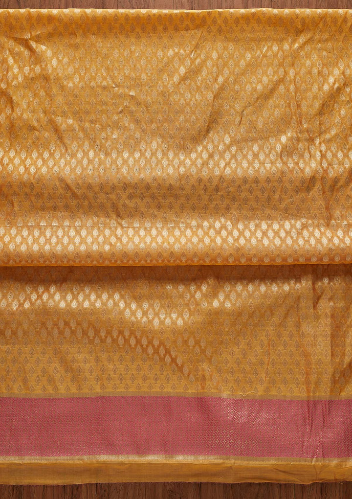 Orange Zariwork Brocade Designer Unstitched Salwar Suit - Koskii