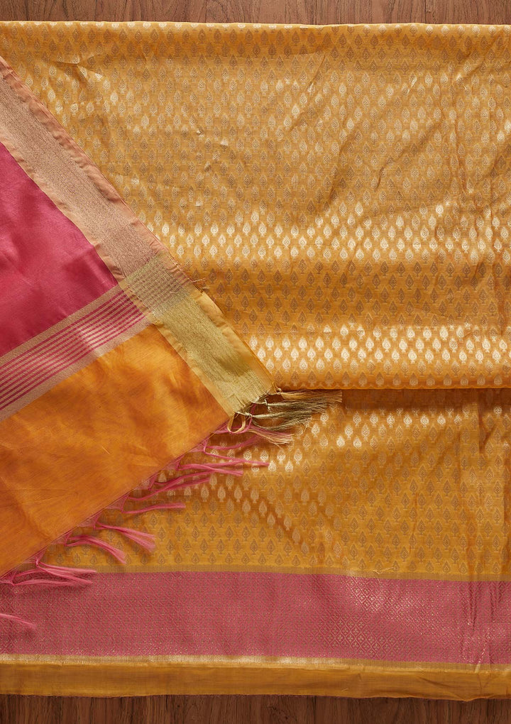 Orange Zariwork Brocade Designer Unstitched Salwar Suit - Koskii