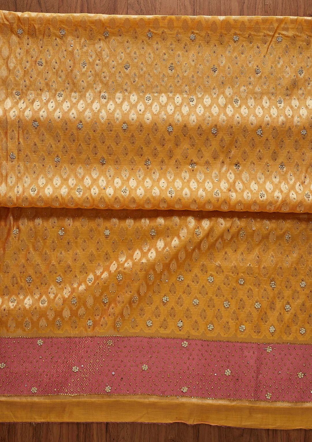 Orange Zariwork Brocade Designer Unstitched Salwar Suit - Koskii