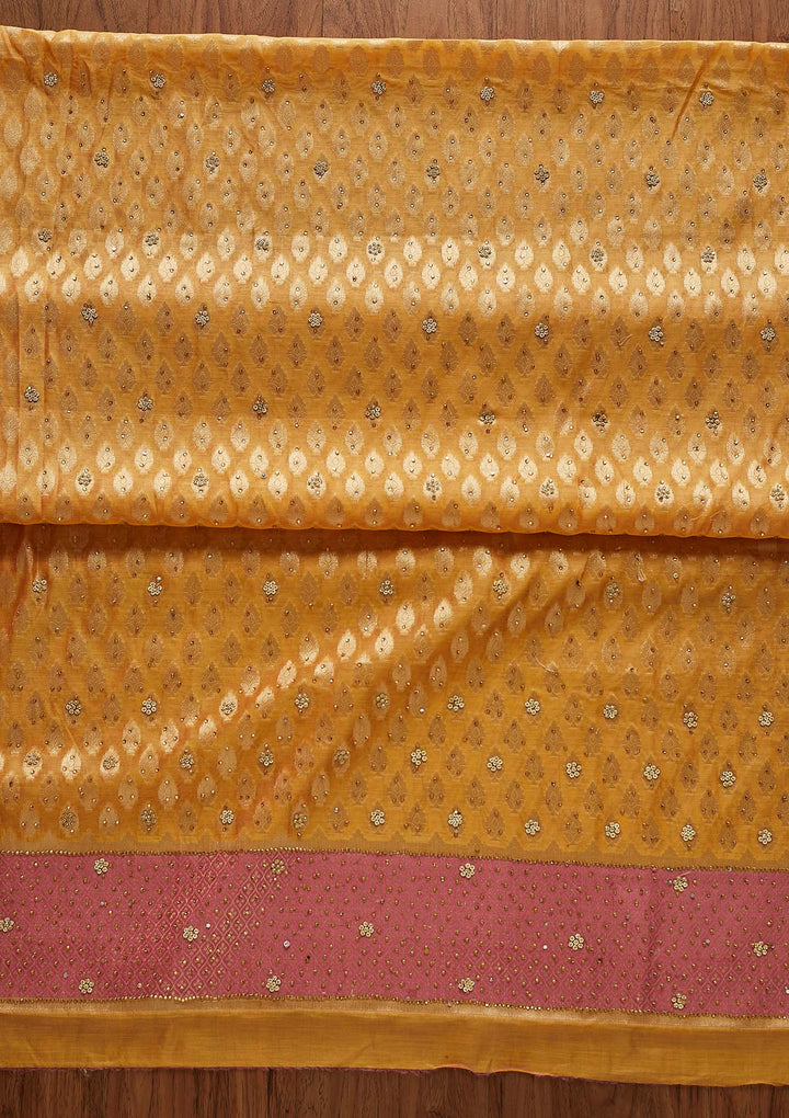 Orange Zariwork Brocade Designer Unstitched Salwar Suit - Koskii