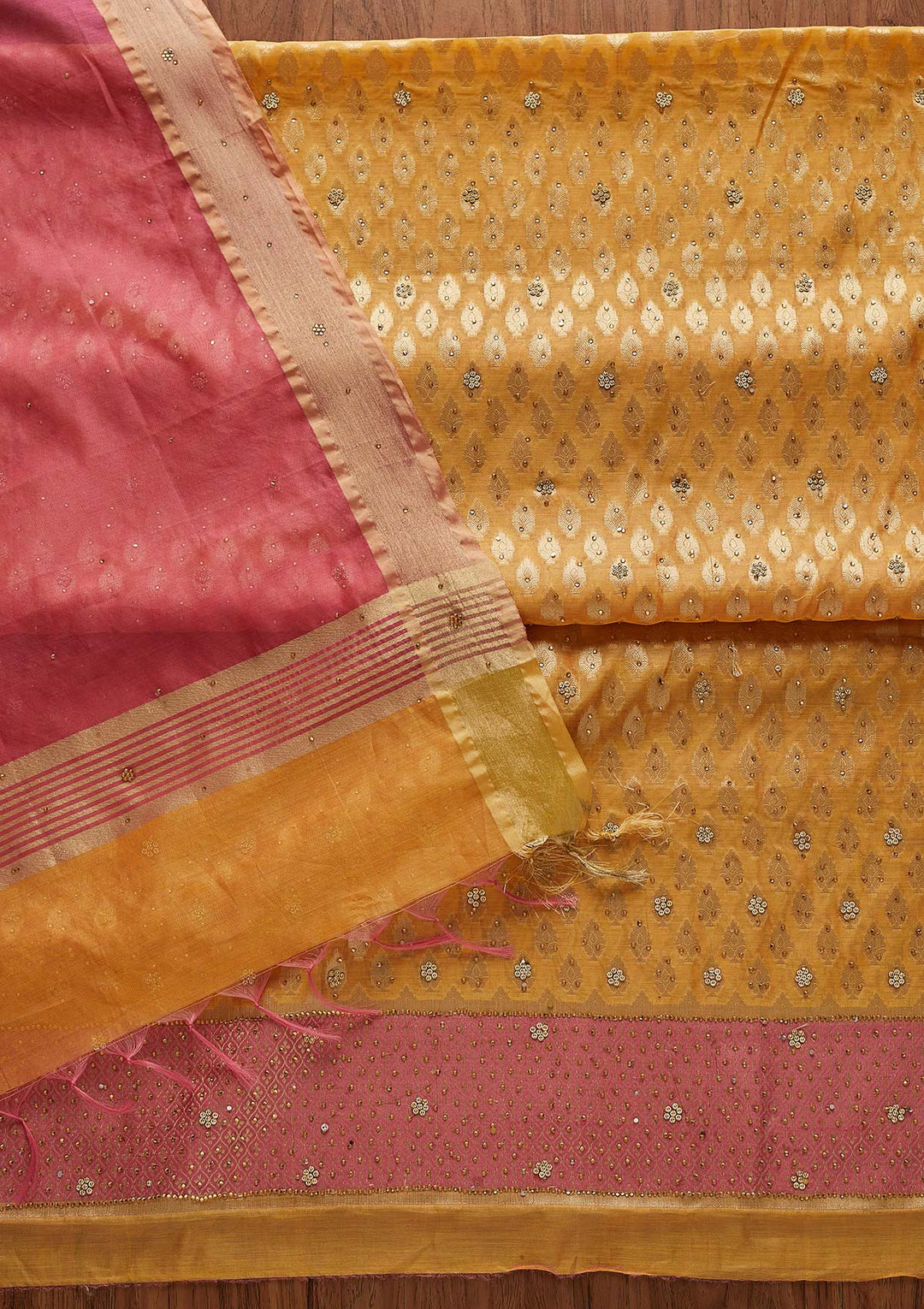 Orange Zariwork Brocade Designer Unstitched Salwar Suit - Koskii