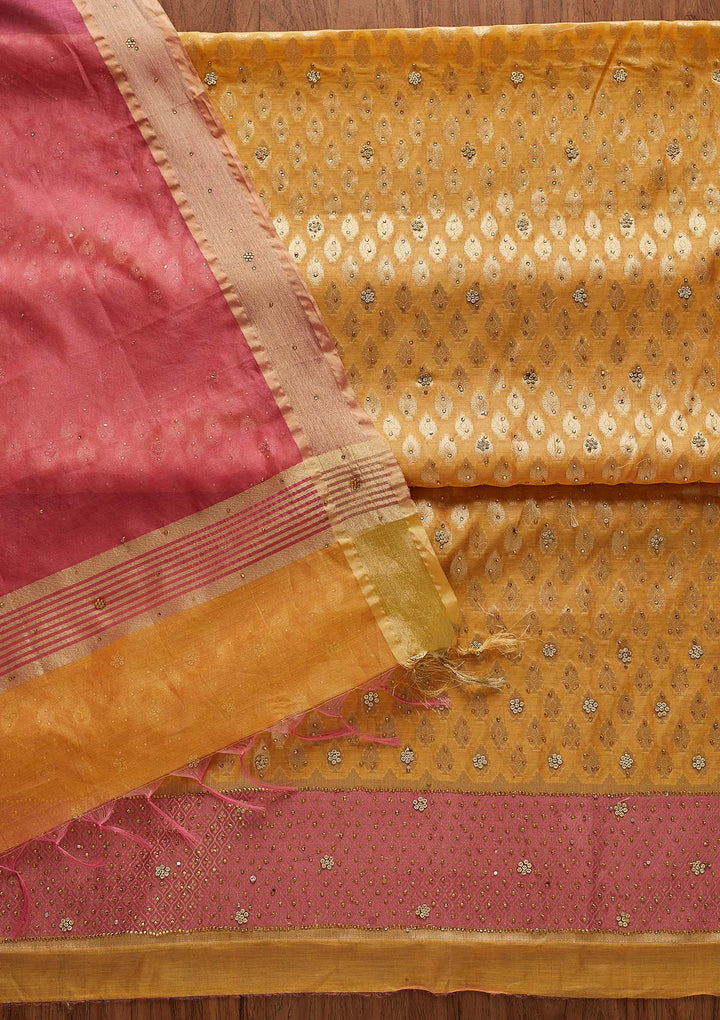 Orange Zariwork Brocade Designer Unstitched Salwar Suit - Koskii