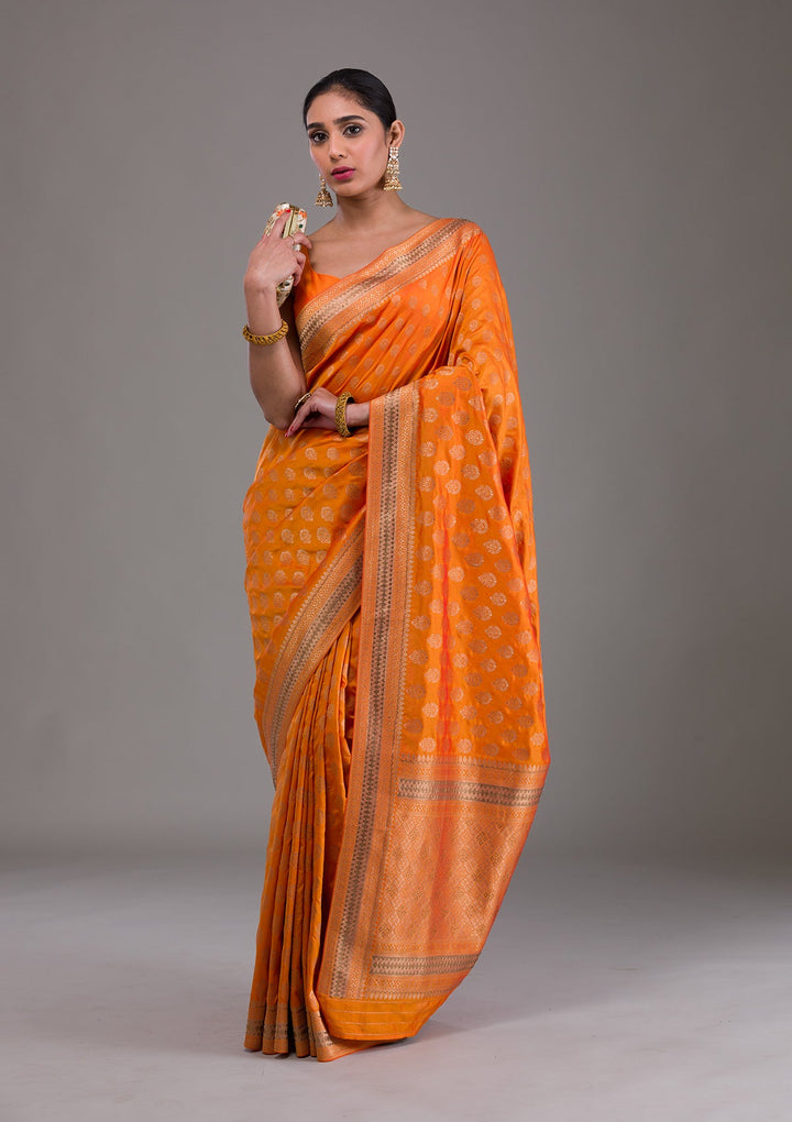 Orange Zariwork Brocade Saree-Koskii