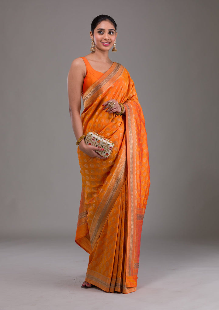Orange Zariwork Brocade Saree-Koskii
