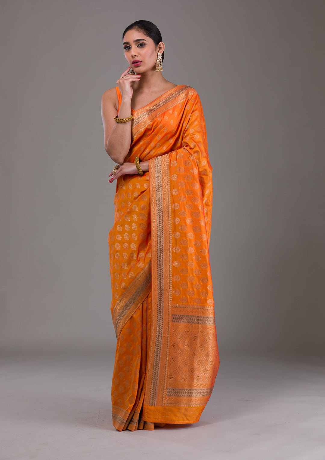 Orange Zariwork Brocade Saree-Koskii