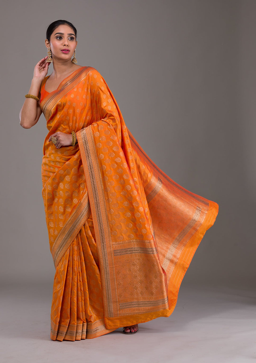 Orange Zariwork Brocade Saree-Koskii