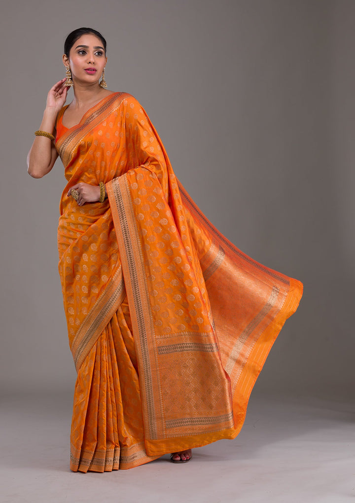 Orange Zariwork Brocade Saree-Koskii
