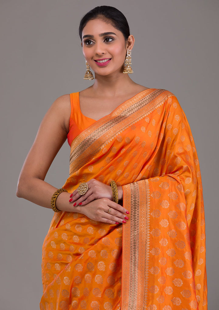 Orange Zariwork Brocade Saree-Koskii