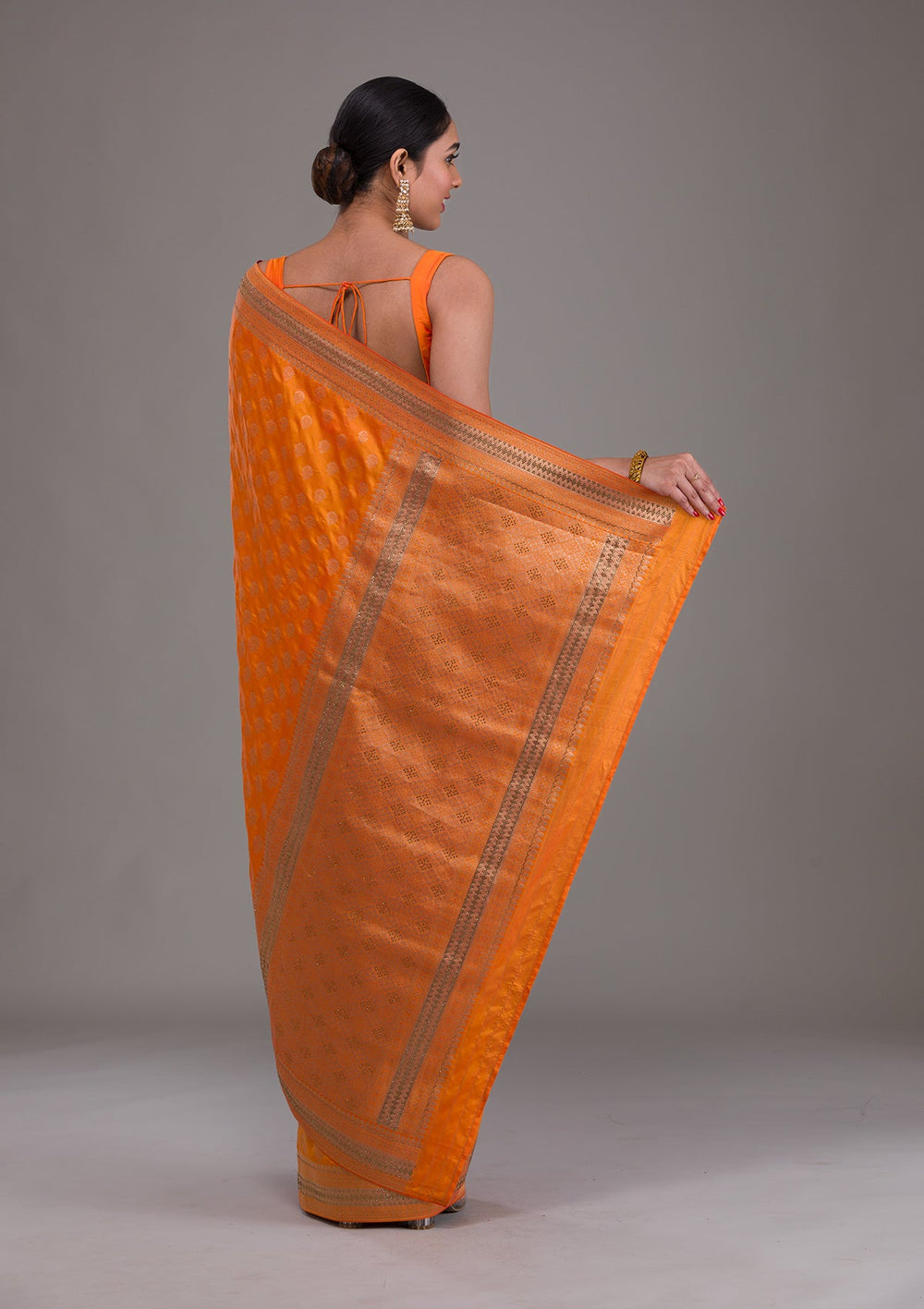 Orange Zariwork Brocade Saree-Koskii