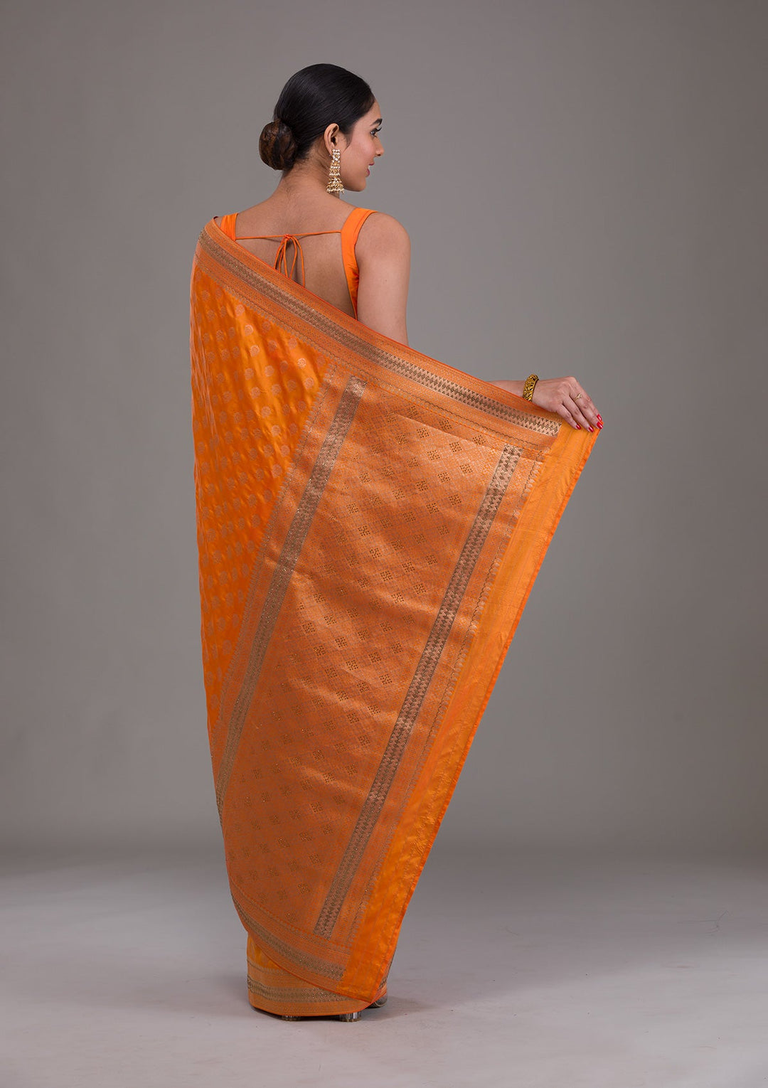 Orange Zariwork Brocade Saree-Koskii