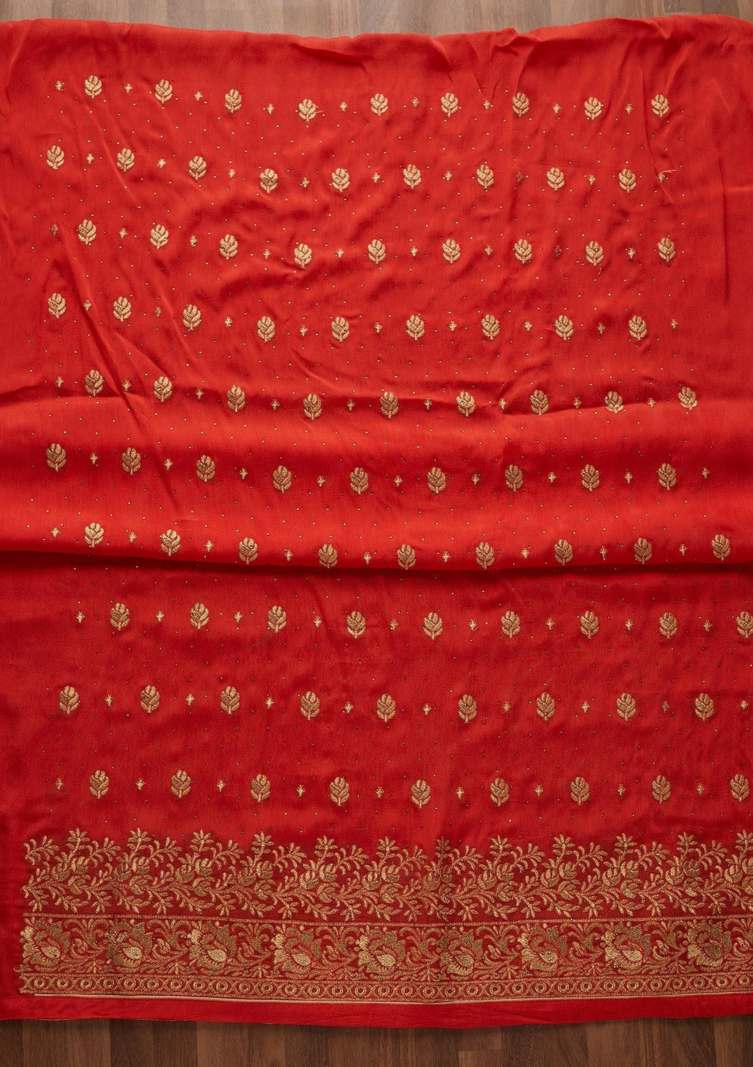 Orange Zariwork Chanderi Designer Unstitched Salwar Suit - Koskii