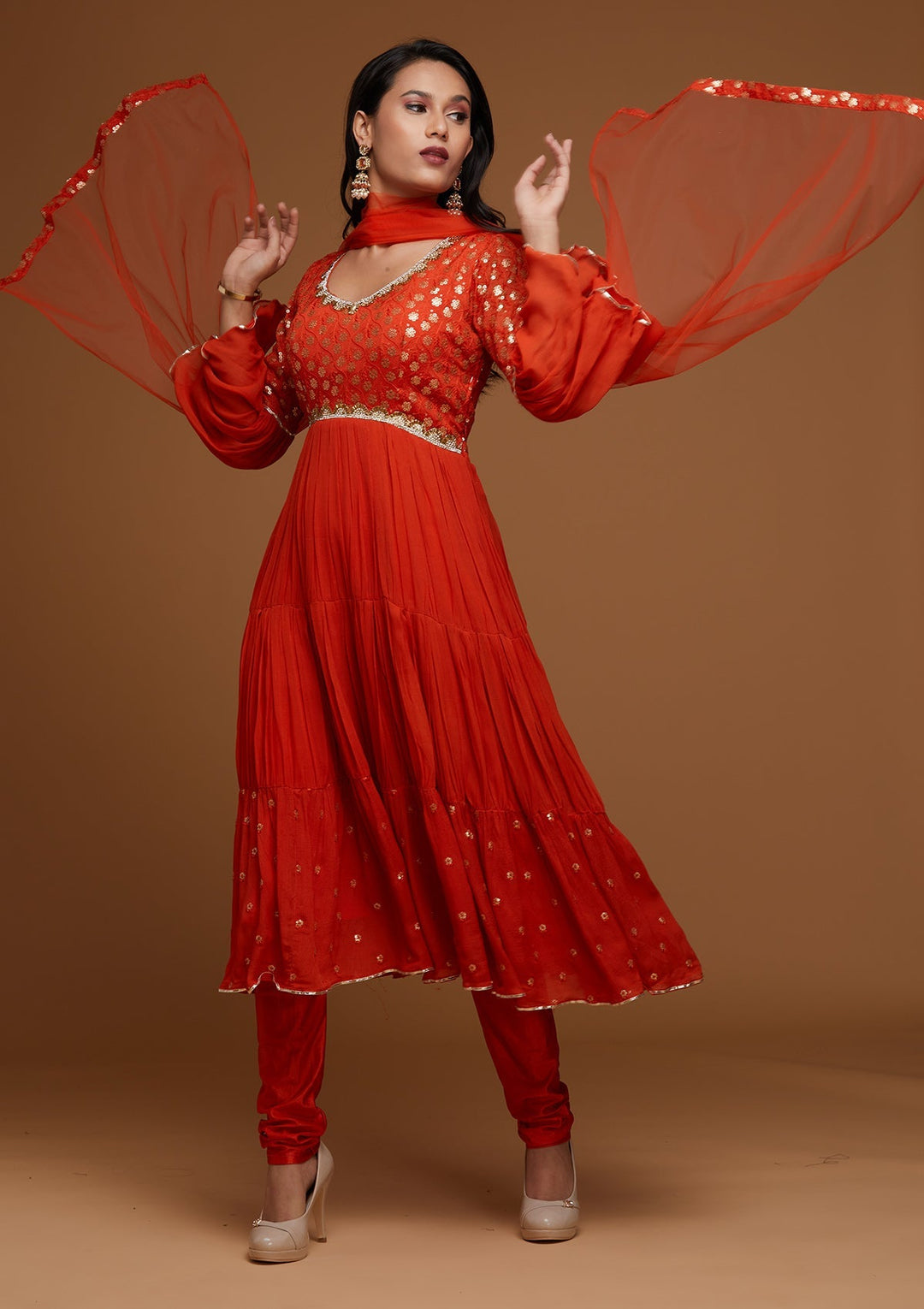 Orange Zariwork Georgette Designer Salwar Suit - Koskii