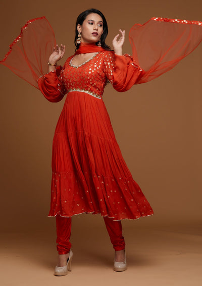 Orange Zariwork Georgette Designer Salwar Suit - Koskii