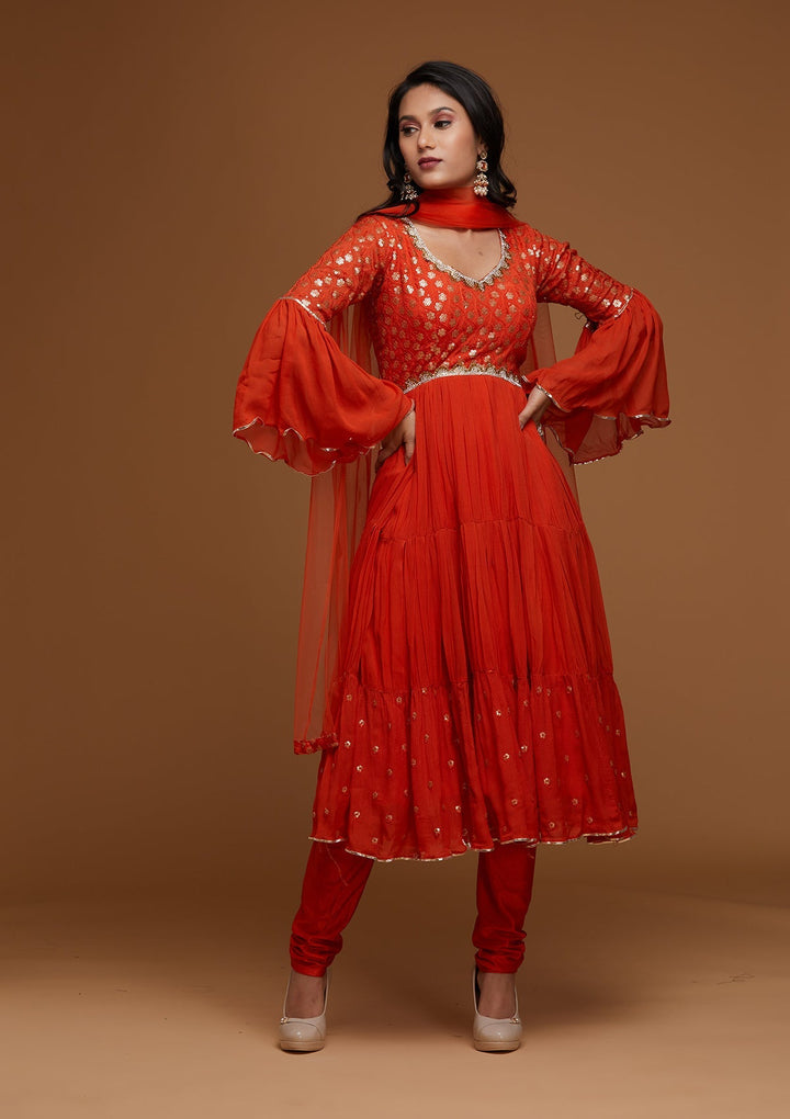 Orange Zariwork Georgette Designer Salwar Suit - Koskii