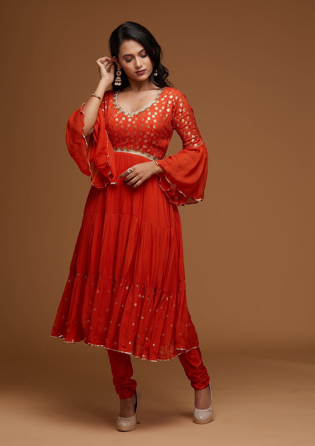 Orange Zariwork Georgette Designer Salwar Suit - Koskii