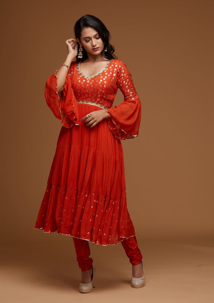 Orange Zariwork Georgette Designer Salwar Suit - Koskii